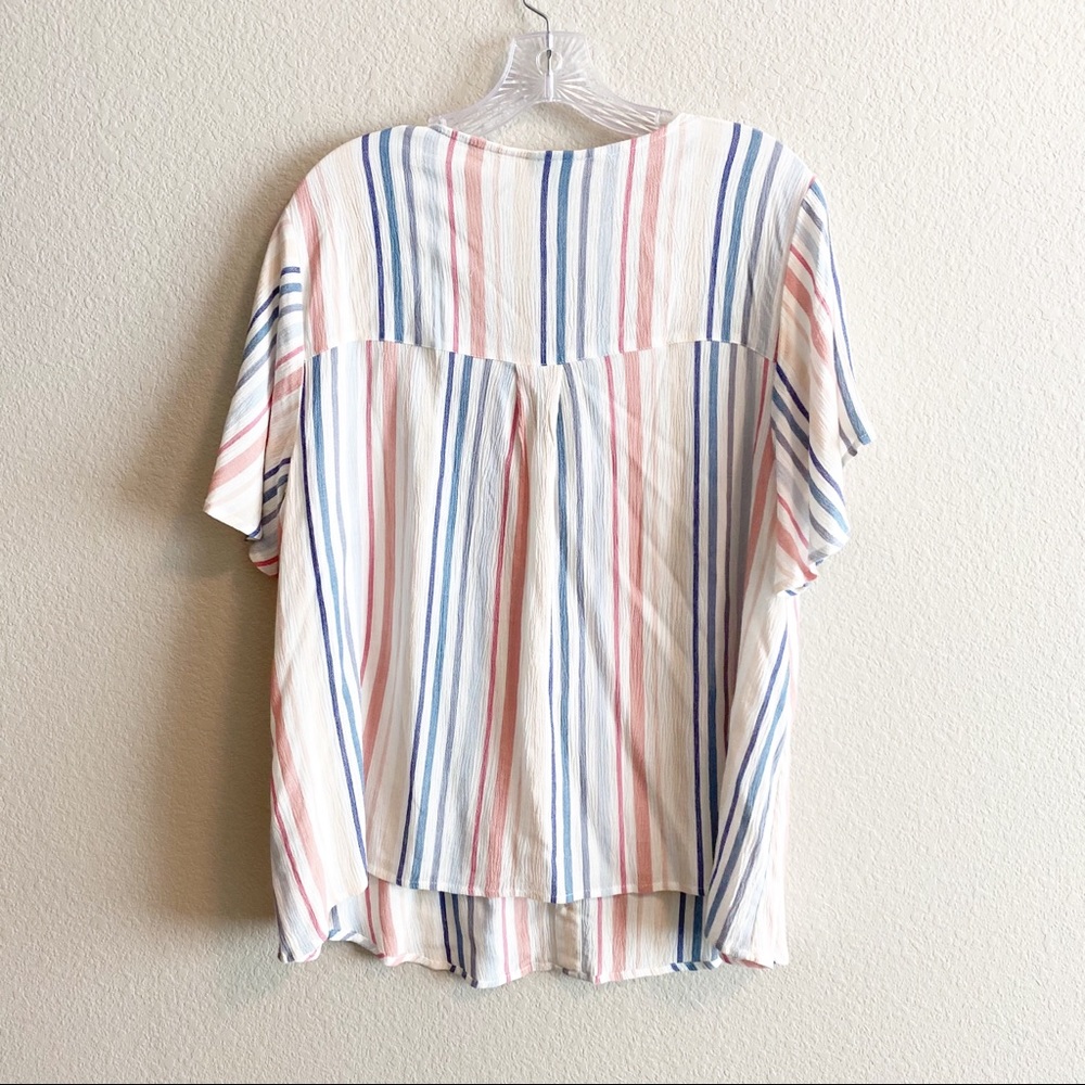 Torrid Blue Multi Stripe Gauze Button Front Blouse - image 4